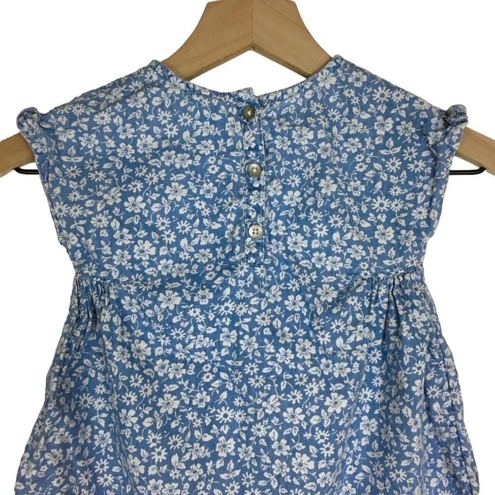 GAP Baby Dress Chambray Floral Bow Shoulder Lightweight Cotton Size 18-24M